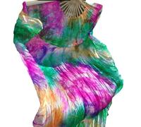 LSHIJI Abanico Velo De Seda Danza Abanico de Seda for Danza del Vientre, 1 Unidad, Abanico extendido, Hecho a Mano, teñida Color, Moderno(Style 3,120cm 1 Pair)