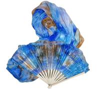 LSHIJI Abanico Velo De Seda Danza Abanico de Seda for Danza del Vientre, 1 Unidad, Abanico extendido, Hecho a Mano, teñida Color, Moderno(Style 7,120cm 1 Pair)