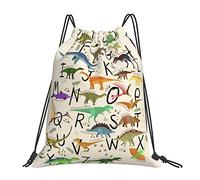 Lsjuee Alfabetos de aprendizaje con estilo con dinosaurios Bolso de lazo de ocio simple unisex, bolsos de lazo de gimnasio, bolsas de almacenamiento de mochila portátil al aire libre