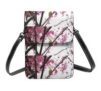 Lsjuee Bandolera con flores de cerezo de pájaro, bandolera para teléfono móvil, monedero pequeño de Pu para mujer, monedero, bolso de hombro