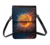 Lsjuee Bandolera de baloncesto en agua y fuego, bolso cruzado para teléfono móvil, cartera pequeña de Pu para mujer, bolso de hombro