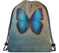 Lsjuee Bolsas con cordón de mariposa azul Mochila Bolsa Vintage Animal Bird Pintura al óleo MagicalButterflies Sport Gym Saco Bolsa con cordón Bolsa de cuerda Bolsa de yoga para hombres Mujeres