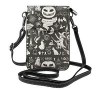 Lsjuee Bolso bandolera para teléfono móvil con silueta de Halloween dibujada a mano, bolso cruzado de Pu para mujer, cartera pequeña cruzada, bolso de hombro