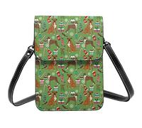 Lsjuee Bóxer perro Navidad verde bandolera bandolera para teléfono móvil mujer Pu pequeña cartera cruzada bolso de hombro