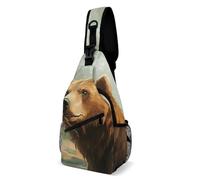 Lsjuee Brown Bear Water And Trees Bolso cruzado en el pecho, mochila informal para el hombro, mochila deportiva para viajes, senderismo, mochila para mujeres y hombres