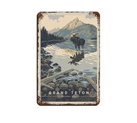 Lsjuee Cartel de viaje Grand Teton Meandering Moose Vintage Tin Sign 8X12Inch Home Office Kitchen Pub Club Cafe Bar Farm Restaurant Collection Metal Wall Art Retro Placa