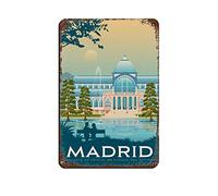 Lsjuee Cartel de viaje Madrid España Cartel de chapa vintage 8X12 pulgadas Hogar Oficina Cocina Pub Club Café Bar Granja Restaurante Colección Metal Arte de la pared Placa retro