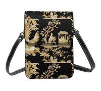 Lsjuee Chinoiserie Toile Gilt On Black Crossbody Bag Crossbody Teléfono celular Monedero Mujeres Pu Small Crossbody Wallet Monedero Bolso de hombro