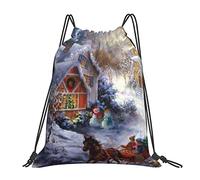 Lsjuee Christmas Village Unisex Simple Ocio Bolsa con cordón, Bolsas con cordón para gimnasio, Mochila portátil para exteriores Bolsas de almacenamiento