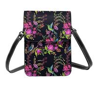 Lsjuee Colibrí negro flores rosa bandolera bandolera para teléfono móvil mujer Pu pequeña cartera cruzada bolso de hombro