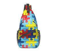 Lsjuee Colorido Autismo Concientización Puzzle Crossbody Sling Mochila Para Mujeres Hombres Viajes Senderismo Daypack Pecho Bolso De Hombro