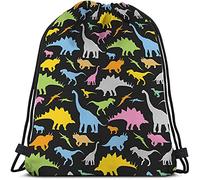 Lsjuee Dinosaurios Bolsas con cordón Mochila Bolsa Cool Wild Cartoon Cute Prehistoric Colorful Animal Silhouette Sport Gym Saco Bolsa con cordón Bolsa de cuerda Bolsa de yoga para hombres Mujeres