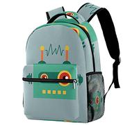 Lsjuee Divertida mochila de radio con robot de dibujos animados para niños y niñas con correas ajustables para los hombros, asa de transporte y fundas dobles para botellas de bebida
