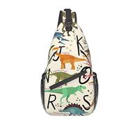 Lsjuee Elegantes alfabetos de aprendizaje con dinosaurios, bolso de pecho diagonal informal Unisex, bandolera cruzada multiusos, mochila de viaje para senderismo