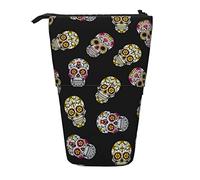 Lsjuee Estuche telescópico para lápices Sugar Skull Standing Pencil Pouch Papelería Organizador Bag, Portable Pen Case Holder para Office School Teens Bags Girls