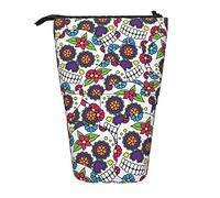 Lsjuee Estuche telescópico para lápices Sugar Skull Standing Pencil Pouch Papelería Organizador Bag, Portable Pen Case Holder para Office School Teens Bags Girls