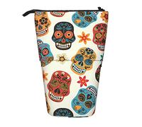 Lsjuee Estuche telescópico para lápices Sugar Skull Standing Pencil Pouch Papelería Organizador Bag, Portable Pen Case Holder para Office School Teens Bags Girls
