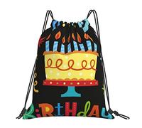 Lsjuee Happy Birthday Big Cake Unisex Simple Ocio Bolsa con cordón, Bolsas con cordón para gimnasio, Mochila portátil para exteriores Bolsas de almacenamiento