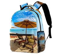 Lsjuee Hermosa playa tropical Coco Palmera Paraguas Silla Mochila Mochila de viaje Mochilas escolares para estudiantes Senderismo al aire libre Camping Mochila de fin de semana