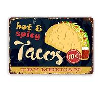 Lsjuee Hot and Spicy Tacos Vintage Metal Tin Signs, Funny Wall Decor Retro Art Tin Sign Classic Home Farm Decoraciones Novedosos regalos para Bar Pub Cafe Sala de estar Placa de metal Poster 812