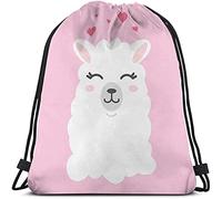 Lsjuee Llama Pink Animal Drawstring Bags Backpack Bag Funny Girl Cute Cartoon Heart Lovely Pet Artwork Happy Wild Sport Gym Saco con cordón Bolsa de cuerda Bolsa de yoga para hombres y mujeres