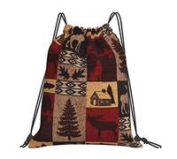 Lsjuee Lodge Bear Deer Fish Unisex Simple Ocio Bolsa con cordón, Bolsas con cordón para gimnasio, Mochila portátil para exteriores Bolsas de almacenamiento