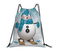Lsjuee Lovely Christmas Cartoon Skiing Snow Man Copo de nieve Unisex Simple Ocio Bolsa con cordón, Gimnasio Bolsas con cordón, Mochila portátil al aire libre Bolsas de almacenamiento