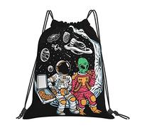 Lsjuee Mochila con cordón Astronauta Aliens Planet Moon Space String Bolsa de gimnasio Pull Cinch Sackpack para hombres Mujeres Deporte Yoga Viajes Natación