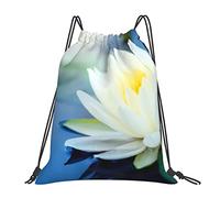 Lsjuee Mochila con cordón Flor de loto blanco Zen Water String Gym Bag Pull Cinch Sackpack para hombres Mujeres Deporte Yoga Viajes Natación