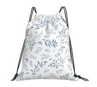 Lsjuee Mochila con cordón Hoja de hierbas botánicas Bolsa de gimnasio de cuerda azul brillante Saco de cincha para hombres Mujeres Deporte Yoga Viajes Natación