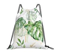 Lsjuee Mochila con cordón Hoja tropical Pastel Verde Botanical String Gym Bag Pull Cinch Sackpack para hombres Mujeres Deporte Yoga Viajes Natación
