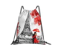 Lsjuee Mochila con cordón Paris Tower Red Painting String Gym Bag Pull Cinch Sackpack para hombres Mujeres Deporte Yoga Viajes Natación Senderismo