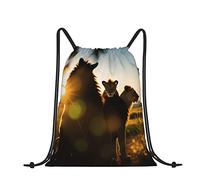 Lsjuee Mochila con cordón The Lion At Sunset con bolsillos, bolsa de cuerda ligera, mochila para gimnasio, Yoga, compras, deporte