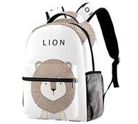 Lsjuee Mochila escolar para niñas y niños con compartimento para portátil | Lindo León dibujado a mano-01 Imprimir