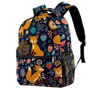 Lsjuee Mochila para portátil de negocios Mochila para deportes al aire libre Bosque Animal de dibujos animados Zorro Pájaro Flor Bolso de hombro escolar para niño y niña