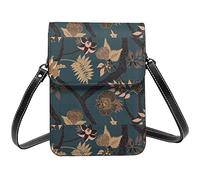 Lsjuee Mural de rama de peonía, bandolera negra, marrón y azul, bolso cruzado para teléfono móvil para mujer, cartera cruzada pequeña de Pu, bolso de hombro