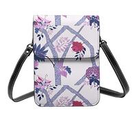 Lsjuee Mural de rama de peonía, bandolera roja de ciruela azul marino, bolso cruzado para teléfono móvil para mujer, cartera cruzada pequeña de Pu, bolso de hombro