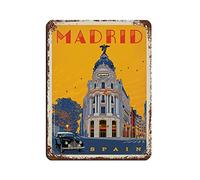 Lsjuee Placa de paisaje urbano vintage Metrópolis de Madrid España Cartel de chapa vintage Hogar Oficina Cocina Pub Club Café Bar Granja Restaurante Colección Decoración de pared de metal