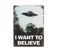 Lsjuee Quiero creer OVNI Placa de metal retro Vintage Gran cartel de chapa de aluminio Decoración de pared 15.7 "x 11.8"