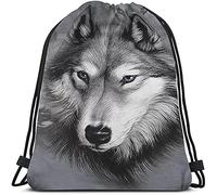 Lsjuee Serie de animales Lobo Bolsas con cordón Mochila Bolsa Dibujo a mano Retrato Mejor Cool Wild Wildlife Deporte Gimnasio Saco Bolsa con cordón Bolsa de cuerda Bolsa de yoga para hombres Mujeres