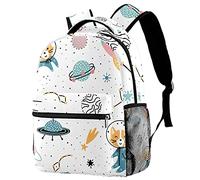 Lsjuee Space Cat Planet Mochila Compartimento para computadora portátil y fundas dobles para botellas de bebida para mochilas escolares para adolescentes