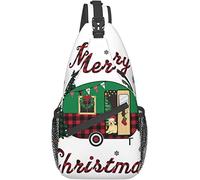 Lsjuee Tema de Navidad Rv Camper Pine Tree Sling Bag Chest Crossbody Shoulder Bag Unisex Travel Senderismo Mochila para Mujeres Hombres