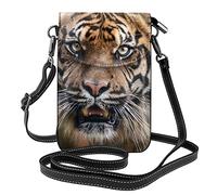 Lsjuee Tiger Staring And Looking Straight Ahead Bolso cruzado de cuero de pu para mujer bolso para teléfono celular Bolso para teléfono impreso