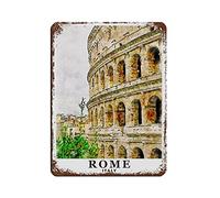 Lsjuee Vintage Cityscape Placa Coliseo Roma Pintura al óleo Vintage Cartel de chapa Oficina en el hogar Cocina Pub Club Café Bar Granja Restaurante Colección Metal Decoración de la pared