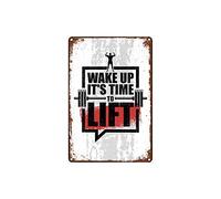 Lsjuee Wake up It's time to Lift Gym Letrero de metal Decoración de estaño Letrero de aluminio Arte de la pared Póster de metal para baño Cocina Hogar Bar Café Garaje Man Cave 12x16 pulgadas