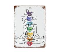 Lsjuee Yoga I Am Chakras I Am DivineRetro Retro Metal Hierro Pintura Cartel de chapa Decoración de pared Cartel Placa de aluminio para Cafe Bar Pub Hogar Cerveza Decoración