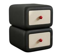 lskdnrufh Mesita de Noche de diseño Contorneado con 2 cajones, Mueble Auxiliar de Piel sintética con diseño Bicolor y Tiradores Redondos Rojos(Black,Small)