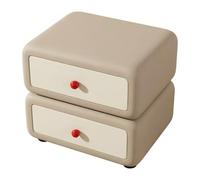 lskdnrufh Mesita de Noche de diseño Contorneado con 2 cajones, Mueble Auxiliar de Piel sintética con diseño Bicolor y Tiradores Redondos Rojos(Brown,Medium)