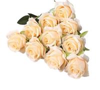 lskdnrufh Real Touch Pink Rose Bouquet - 10 Pcs Artificial Silk Roses with Stems, Fake Flower Arrangement for Home Decor, Wedding Centerpieces(Champagne Color)