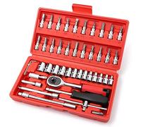 LSLANSOON Juego de 46 llaves de trinquete de 1/4 pulgadas con estuche de almacenamiento, incluye juego de llaves métricas y barra de extensión para reparación de automóviles y mantenimiento del hogar